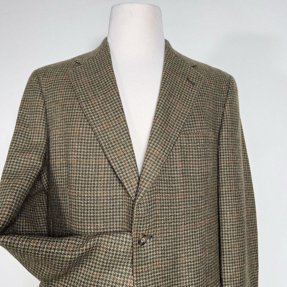 Tommy Hilfiger Houndstooth Tweed Blazer Jacket Mens Sz 42L Olive 2 Button Vtg - Picture 4 of 16